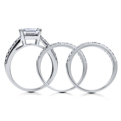 Solitaire 2ct Princess CZ Split Shank Ring Set in Sterling Silver