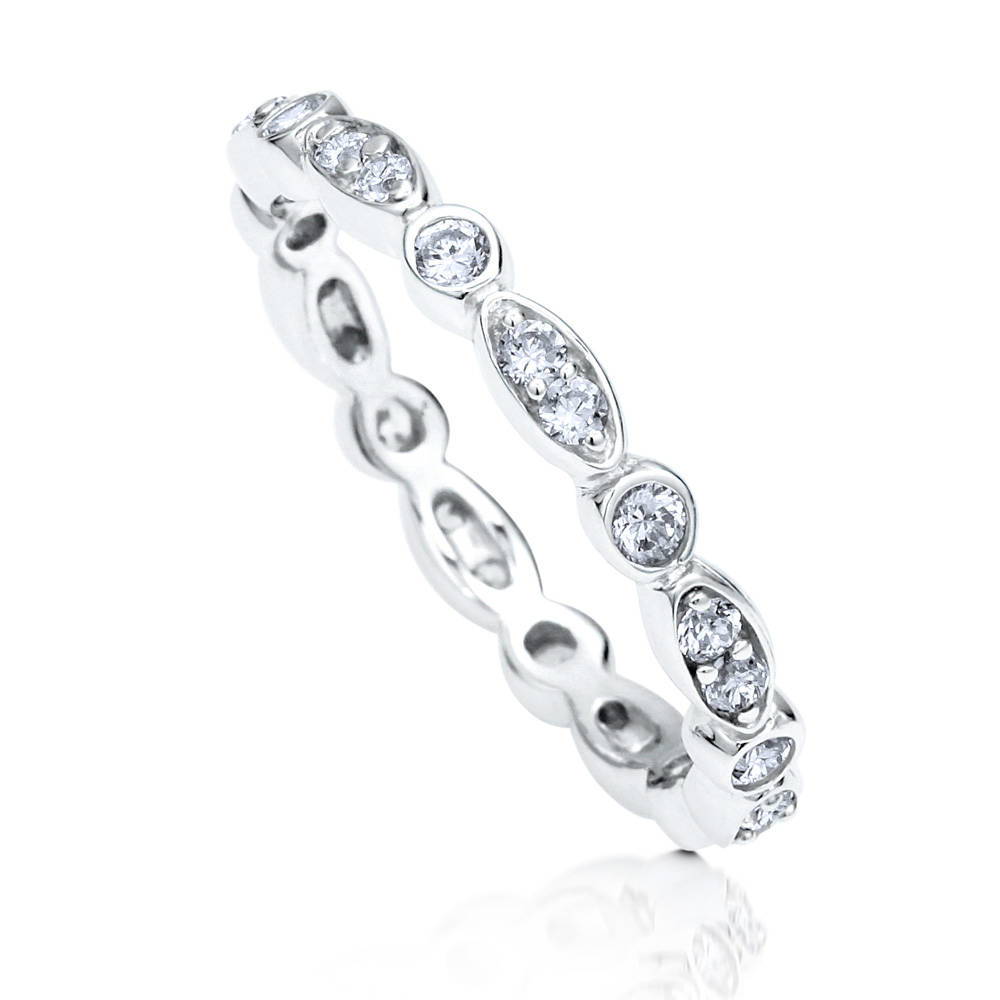 Front view of Bubble Bezel Set CZ Eternity Ring in Sterling Silver, 4 of 6
