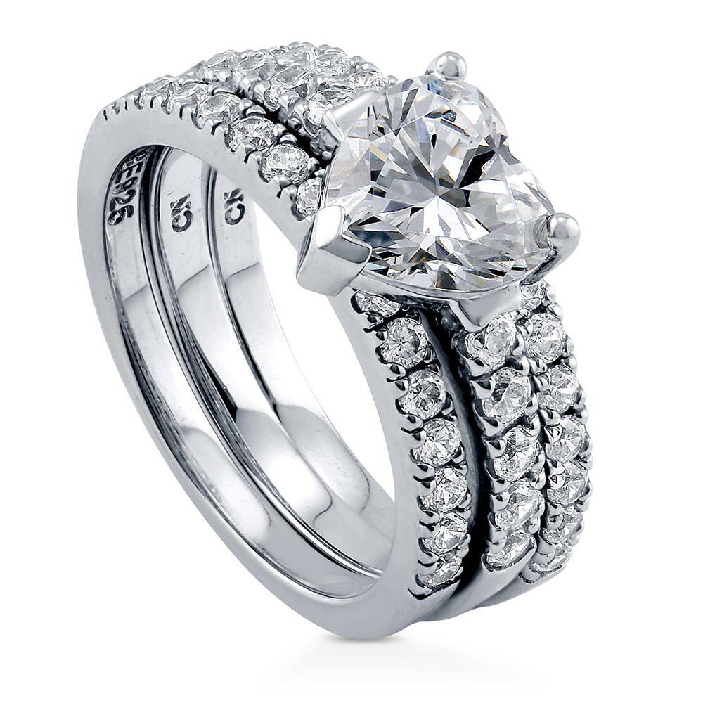 Heart Solitaire CZ Statement Ring Set in Sterling Silver