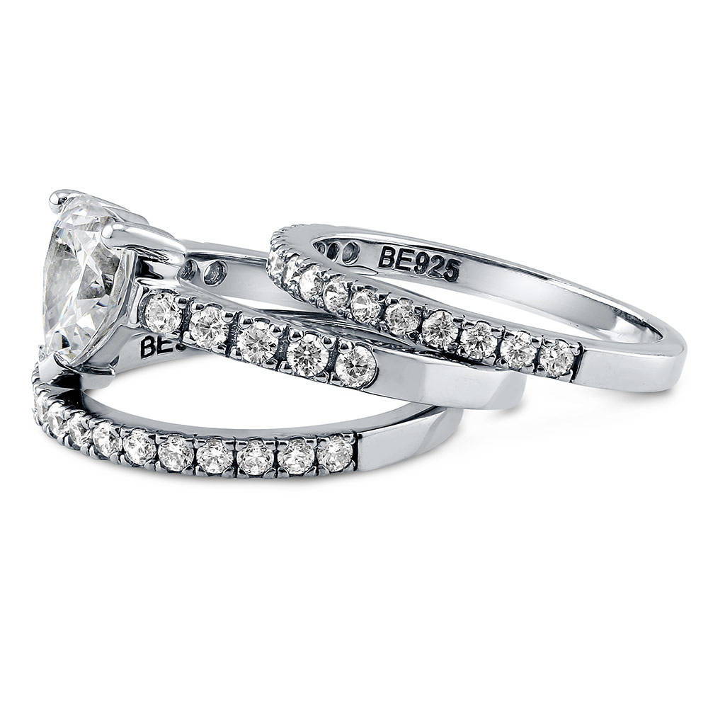Heart Solitaire CZ Statement Ring Set in Sterling Silver