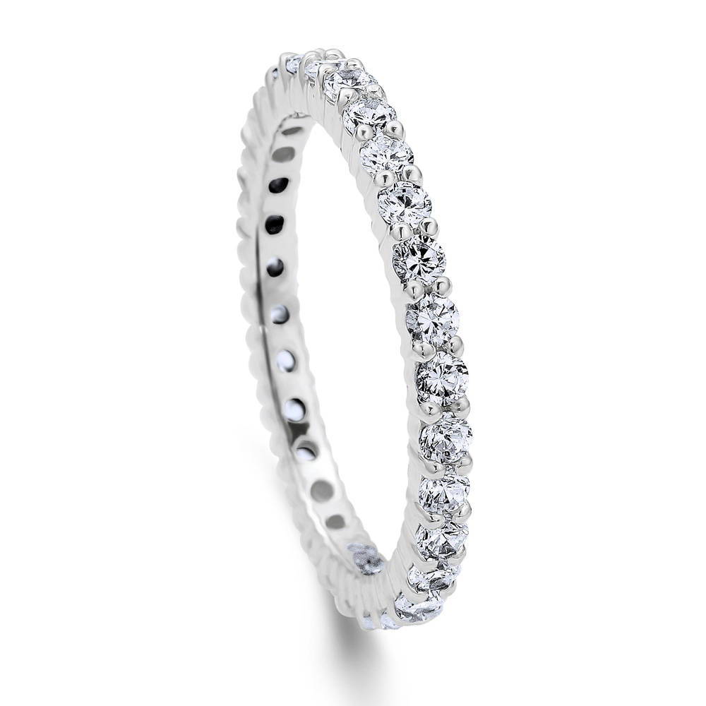Front view of Pave Set CZ Eternity Ring in Sterling Silver, 3 of 9