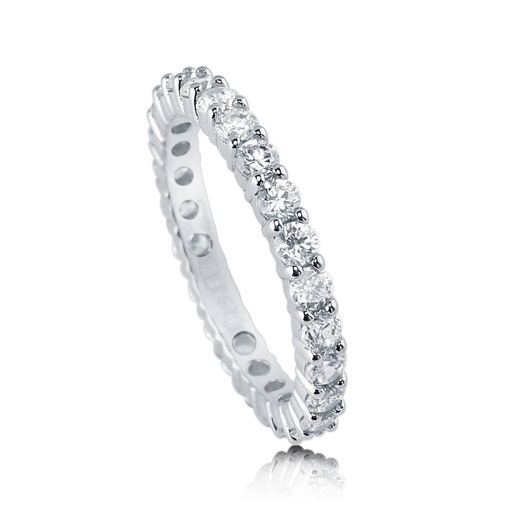 Front view of Pave Set CZ Eternity Ring in Sterling Silver, 3 of 7