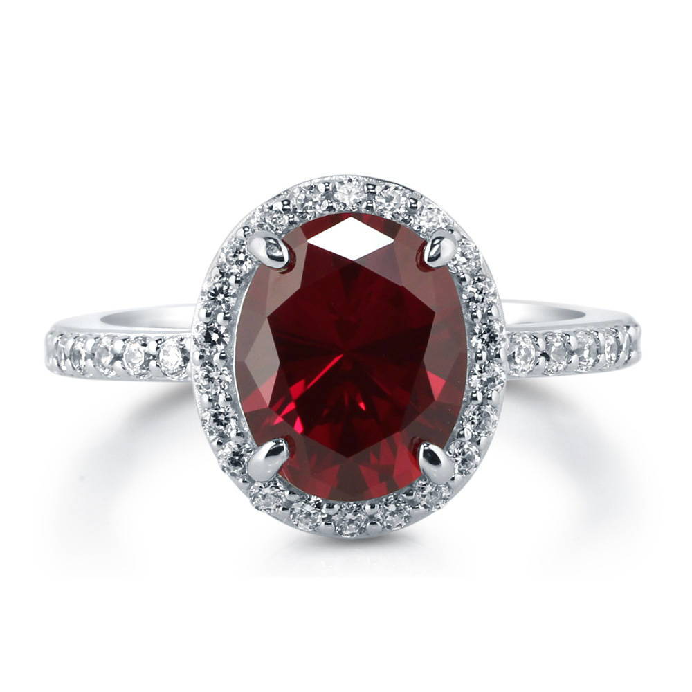 Halo Ruby-Red Oval CZ Ring in Sterling Silver, 1 of 11