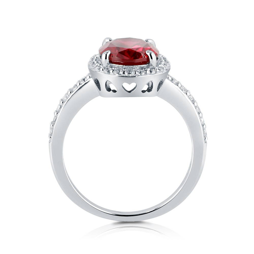 Halo Simulated Ruby Oval CZ Ring in Sterling Silver, alternate view