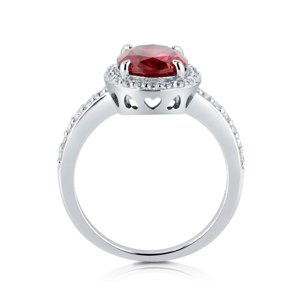 Alternate view of Halo Ruby-Red Oval CZ Ring in Sterling Silver, 8 of 11