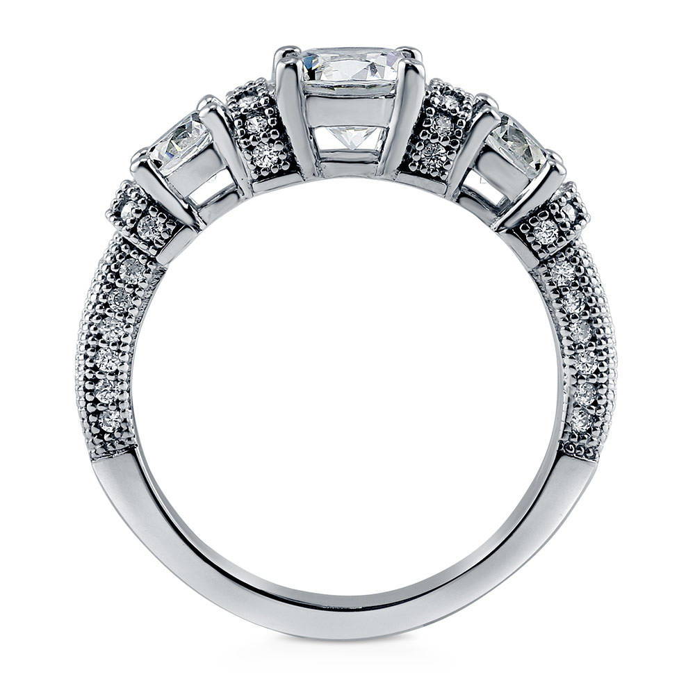 3-Stone Art Deco Milgrain 0.8ct CZ Ring in Sterling Silver