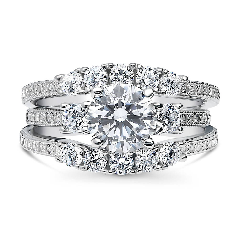 3-Stone Round CZ Ring Set in Sterling Silver, 1 of 18