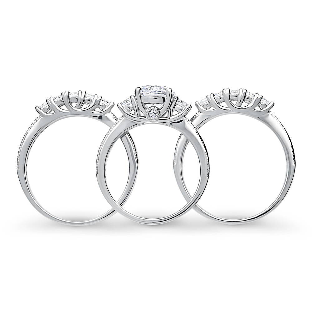Alternate view of 3-Stone Round CZ Ring Set in Sterling Silver, 6 of 16
