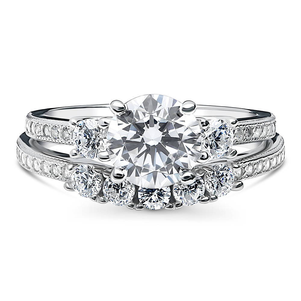 3-Stone Round CZ Ring Set in Sterling Silver