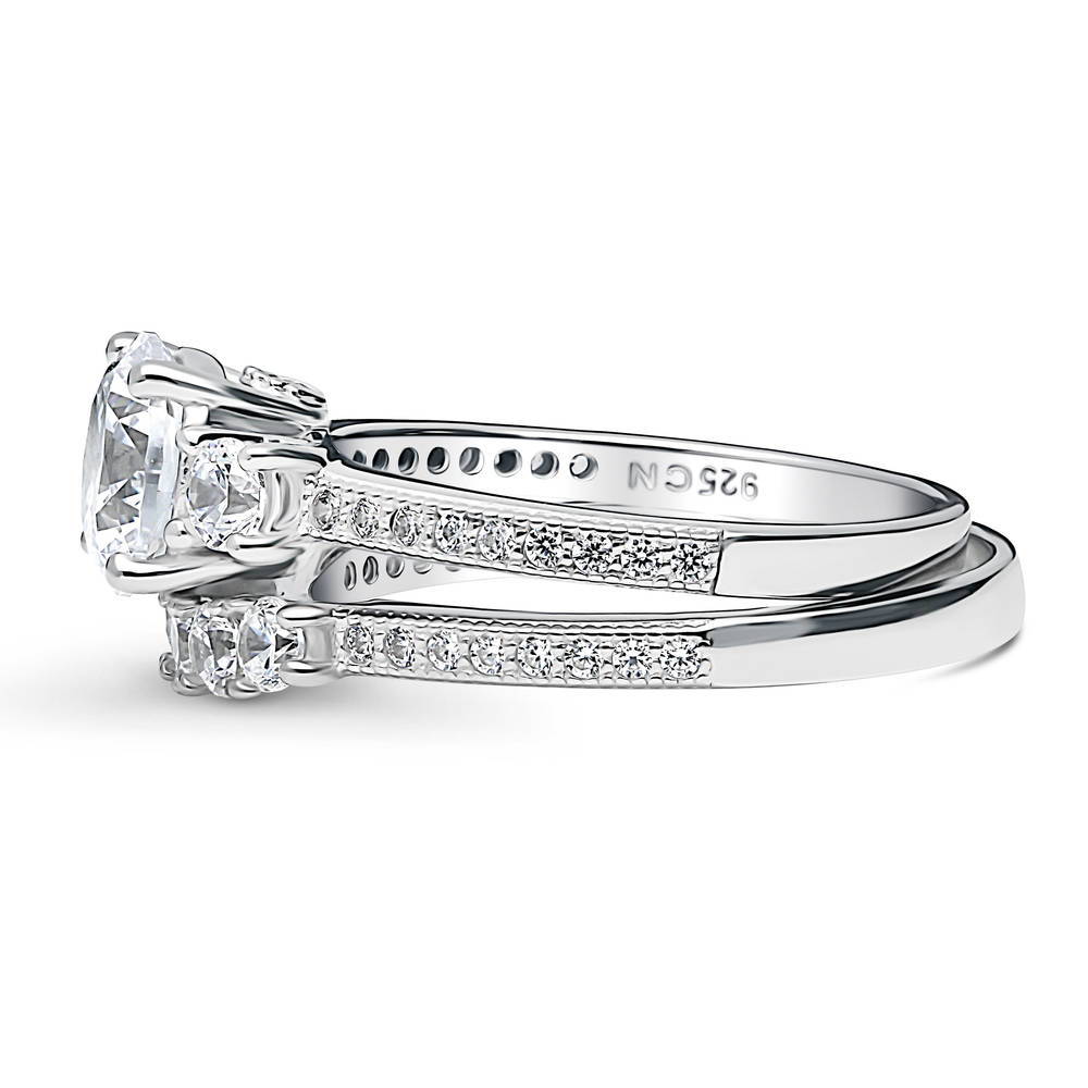 Angle view of 3-Stone Round CZ Ring Set in Sterling Silver, 4 of 18