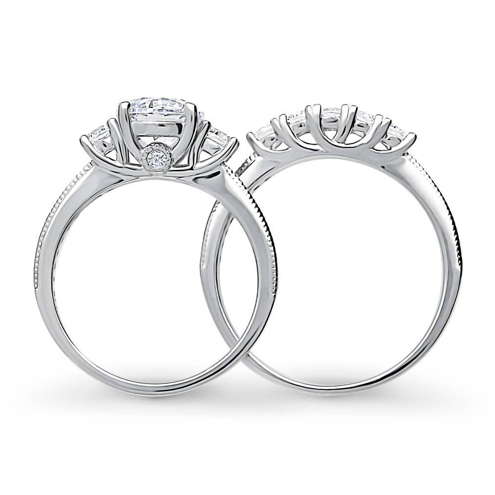 Alternate view of 3-Stone Round CZ Ring Set in Sterling Silver, 6 of 18