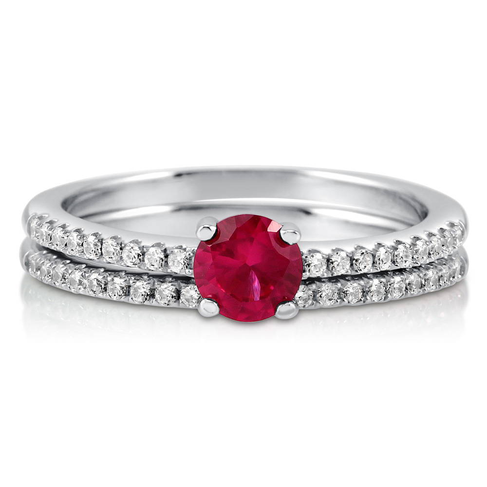 Solitaire 0.45ct Red Round CZ Ring Set in Sterling Silver, 1 of 6
