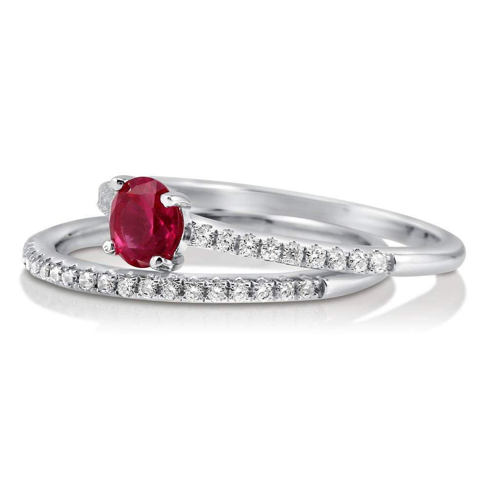 Angle view of Solitaire 0.45ct Red CZ Ring Set in Sterling Silver, 3 of 6