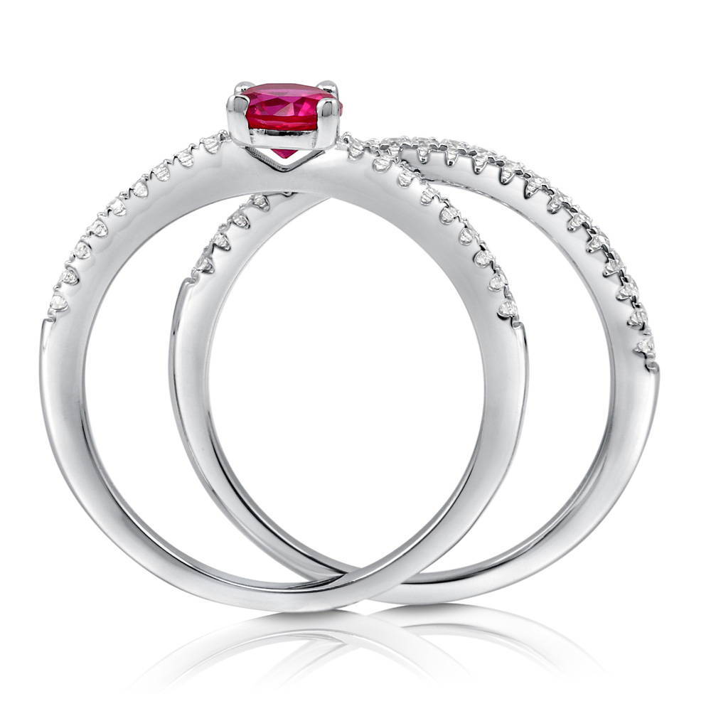 Alternate view of Solitaire 0.45ct Red Round CZ Ring Set in Sterling Silver, 4 of 6