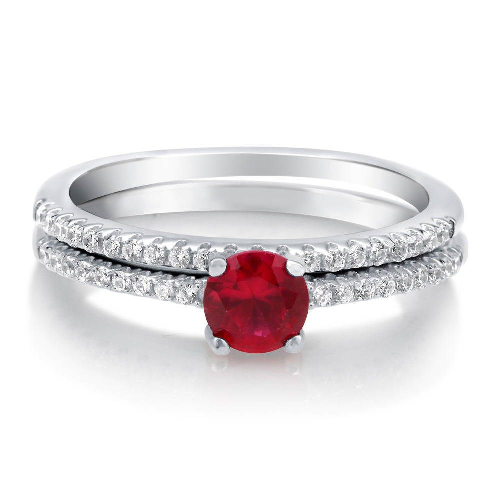 Solitaire 0.45ct Simulated Ruby Round CZ Ring Set in Sterling Silver, 1 of 6