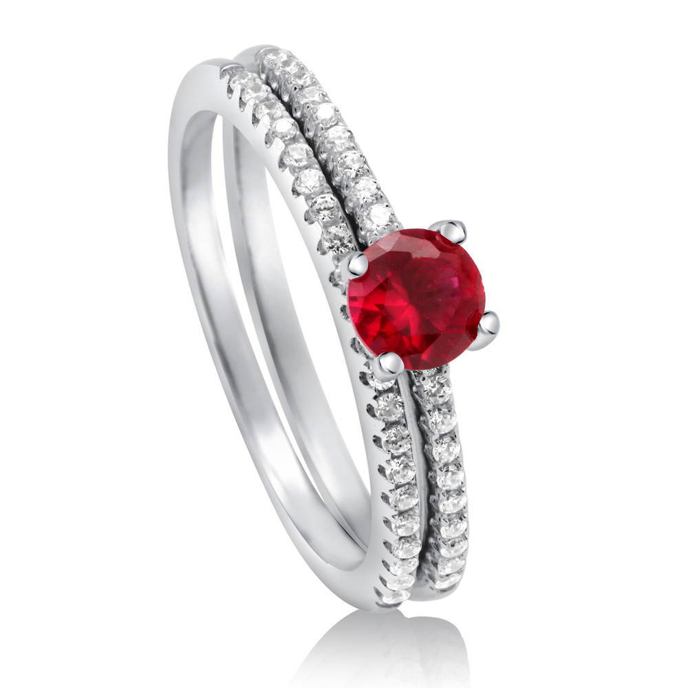 Front view of Solitaire 0.45ct Simulated Ruby Round CZ Ring Set in Sterling Silver, 2 of 6