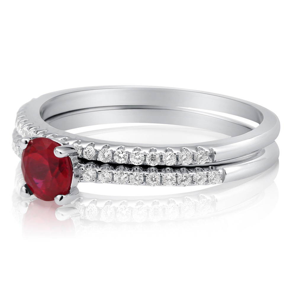 Angle view of Solitaire 0.45ct Simulated Ruby Round CZ Ring Set in Sterling Silver, 3 of 6