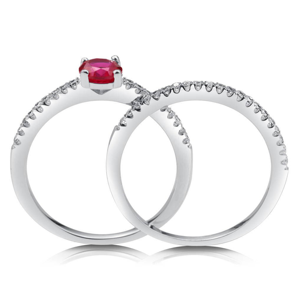 Alternate view of Solitaire 0.45ct Simulated Ruby Round CZ Ring Set in Sterling Silver, 4 of 6