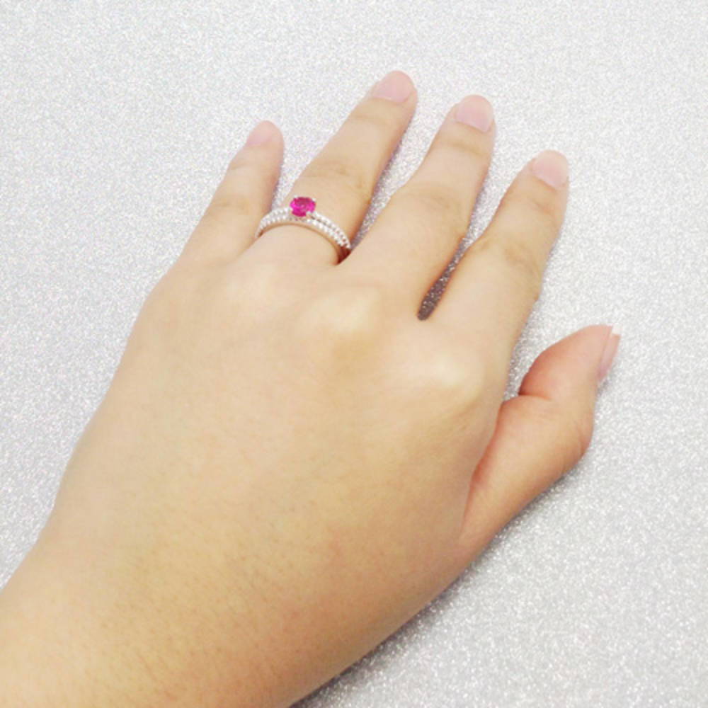 Solitaire 0.45ct Ruby-Red CZ Ring Set in Sterling Silver, 5 of 6