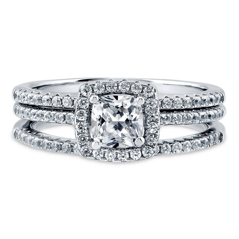 Halo Cushion CZ Ring Set in Sterling Silver, 1 of 11