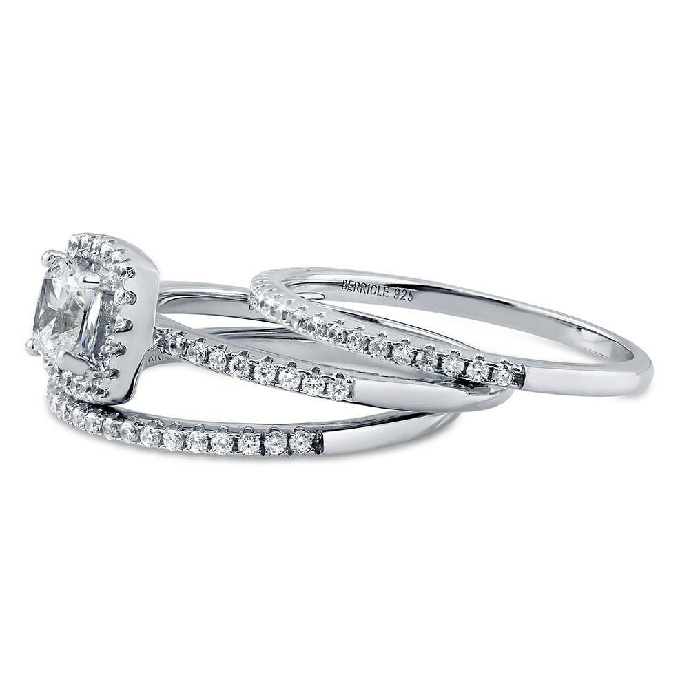 Angle view of Halo Cushion CZ Ring Set in Sterling Silver, 5 of 11