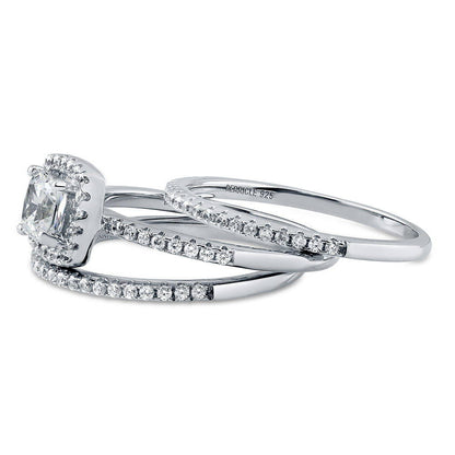 Halo Cushion CZ Ring Set in Sterling Silver