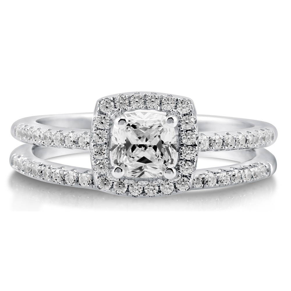 Halo Cushion CZ Ring Set in Sterling Silver, 1 of 11