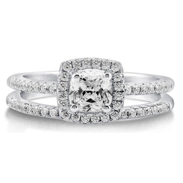 Halo Cushion CZ Ring Set in Sterling Silver