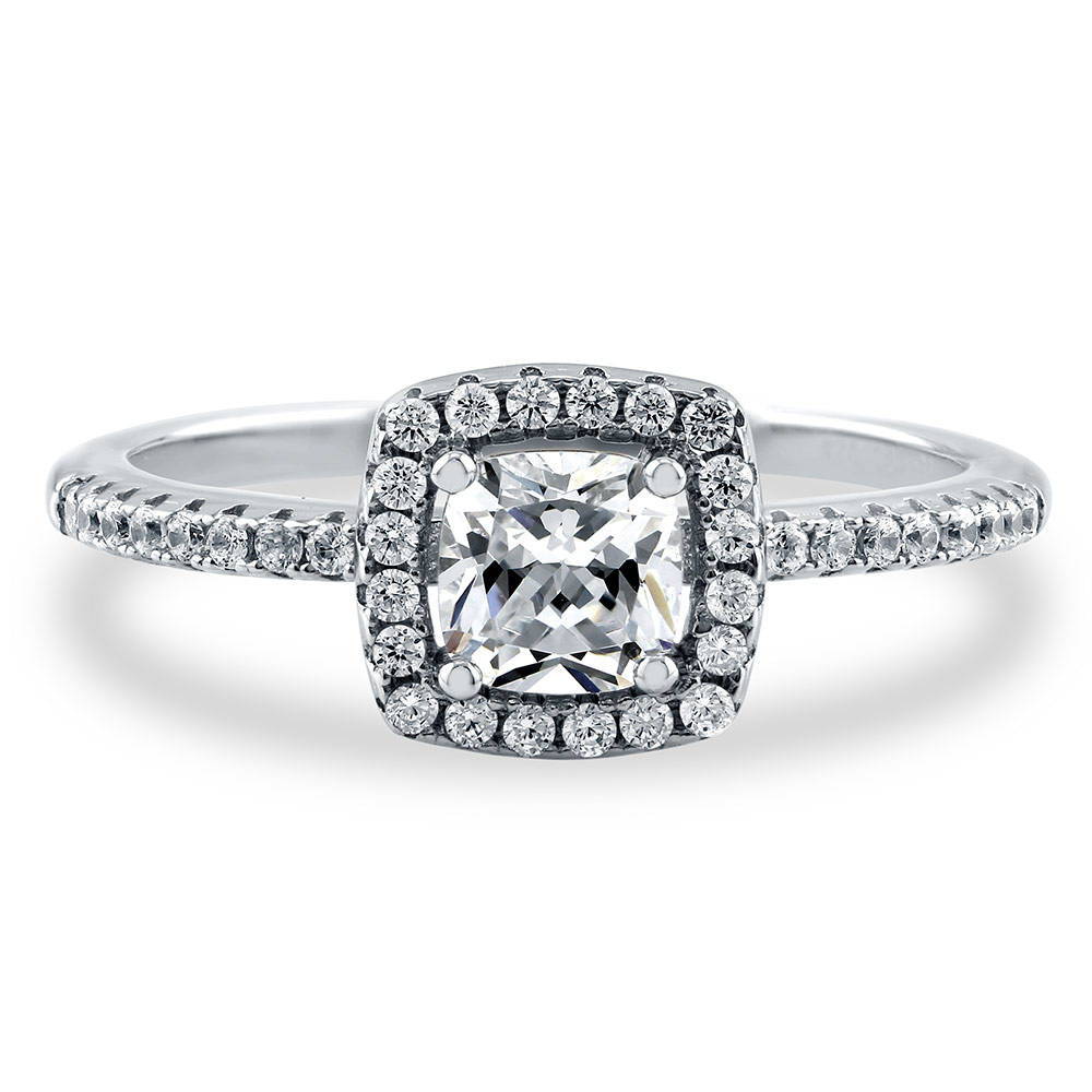 Halo Cushion CZ Ring in Sterling Silver