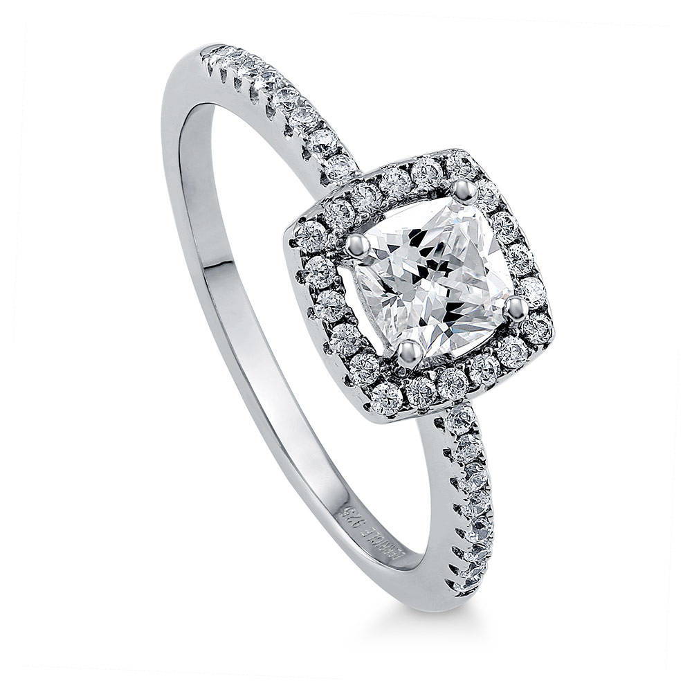 Front view of Halo Cushion CZ Ring in Sterling Silver, 3 of 7