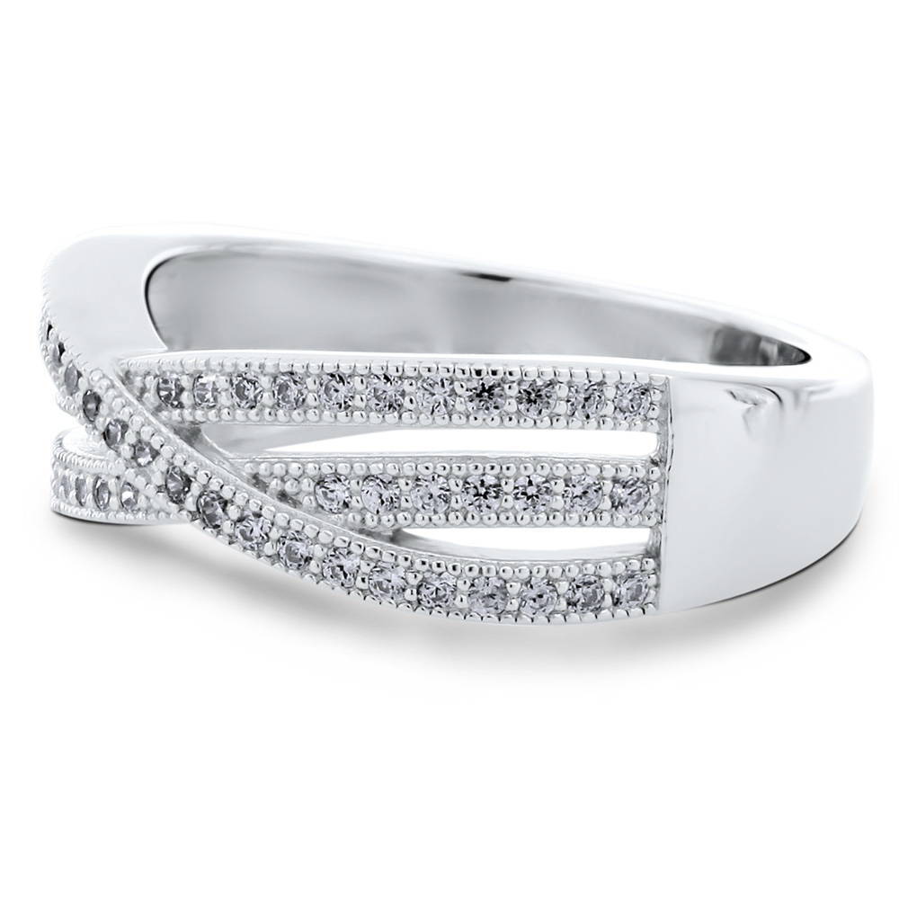 Angle view of Woven CZ Ring in Sterling Silver, 5 of 7