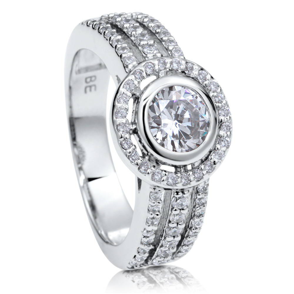 Angle view of Halo CZ Ring in Sterling Silver, 2 of 6