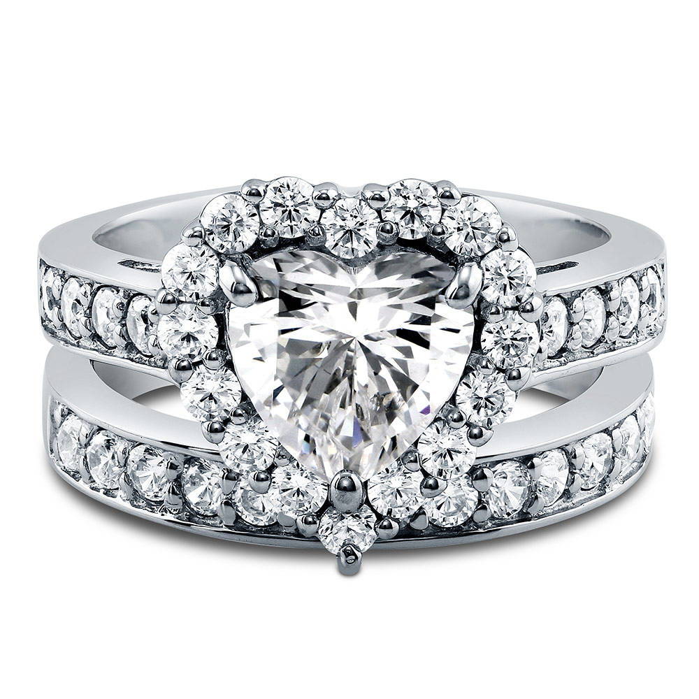 Halo Heart Heart CZ Ring Set in Sterling Silver, 1 of 10