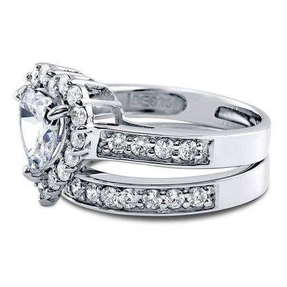 Halo Heart Heart CZ Ring Set in Sterling Silver