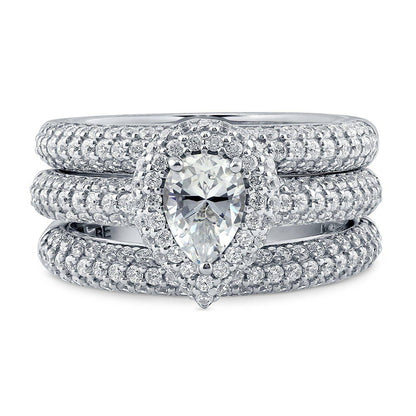 Halo Pear CZ Ring Set in Sterling Silver