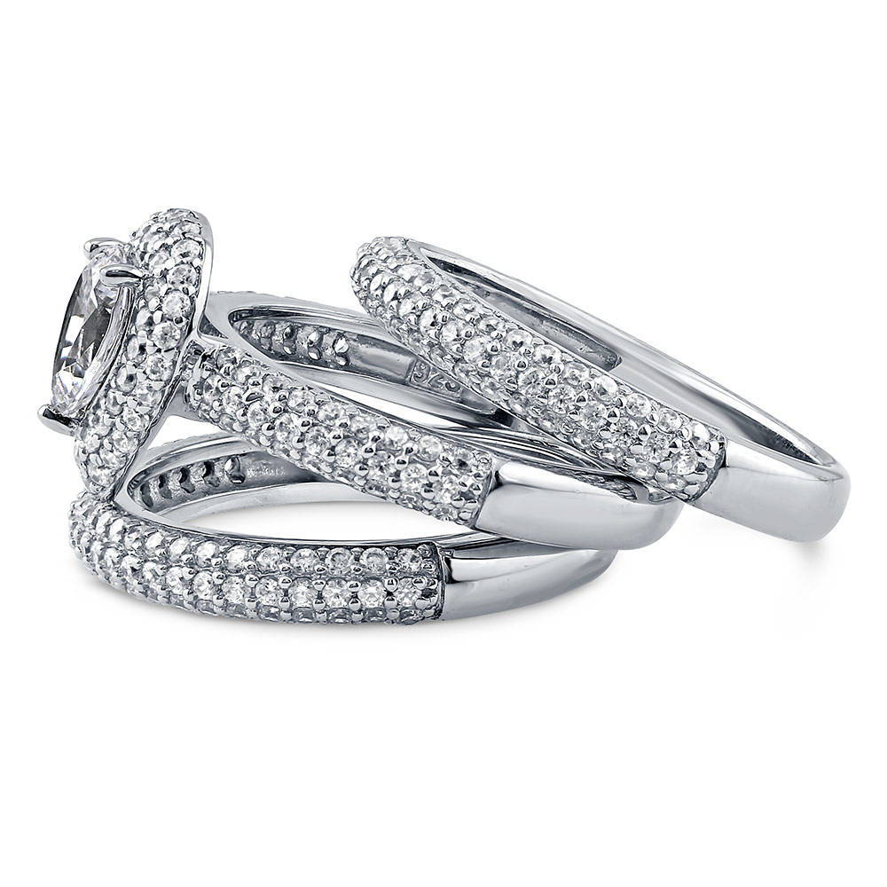 Angle view of Halo Pear CZ Ring Set in Sterling Silver, 5 of 8