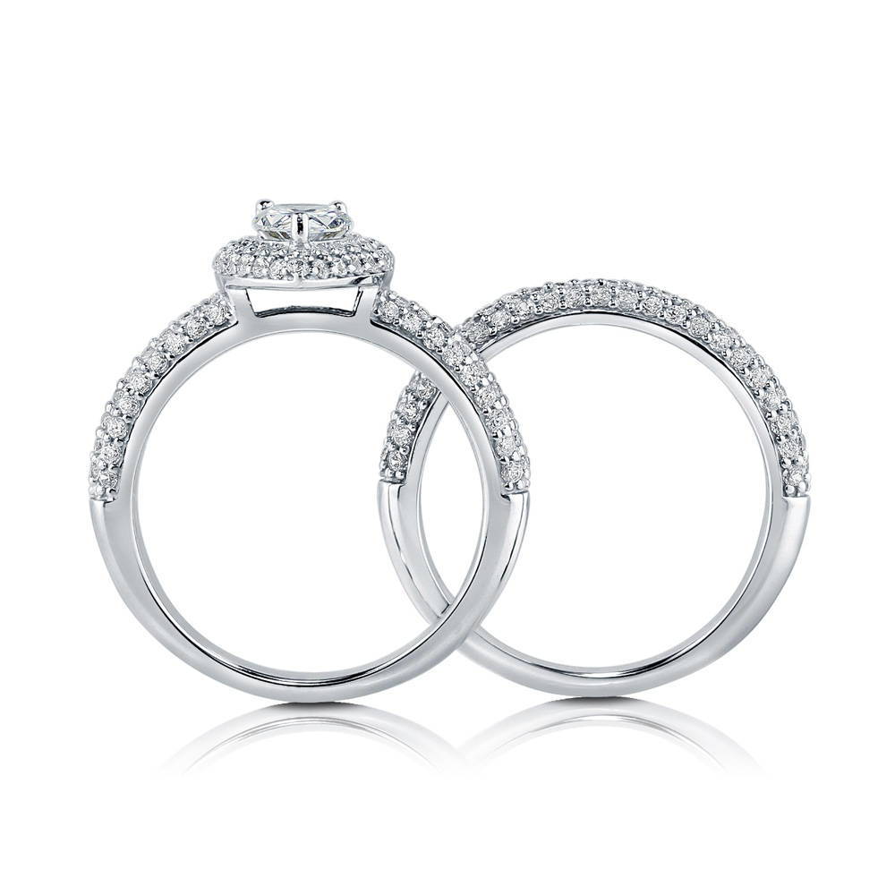 Alternate view of Halo Pear CZ Ring Set in Sterling Silver, 8 of 9