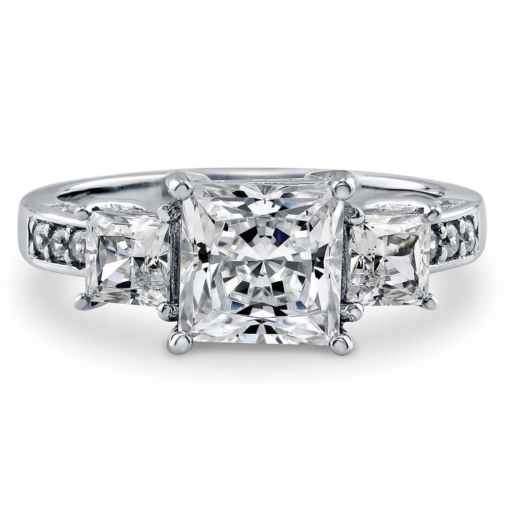 3-Stone Princess CZ Ring in Sterling Silver