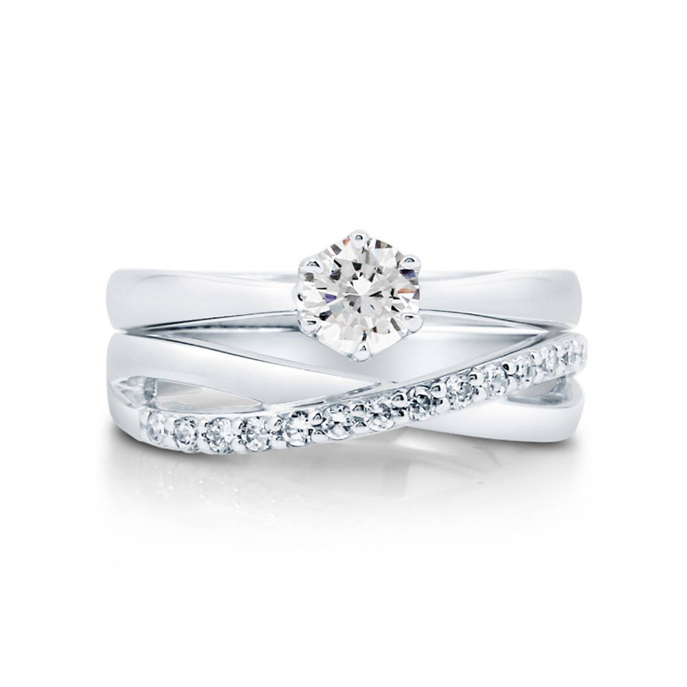Solitaire Infinity Criss Cross CZ Ring Set in Sterling Silver, 1 of 12
