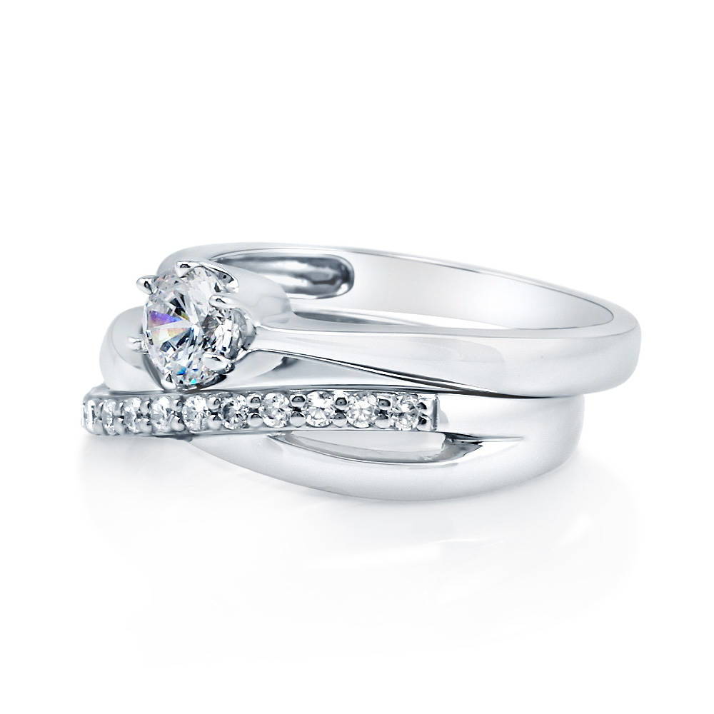 Angle view of Solitaire Infinity Criss Cross CZ Ring Set in Sterling Silver, 5 of 12