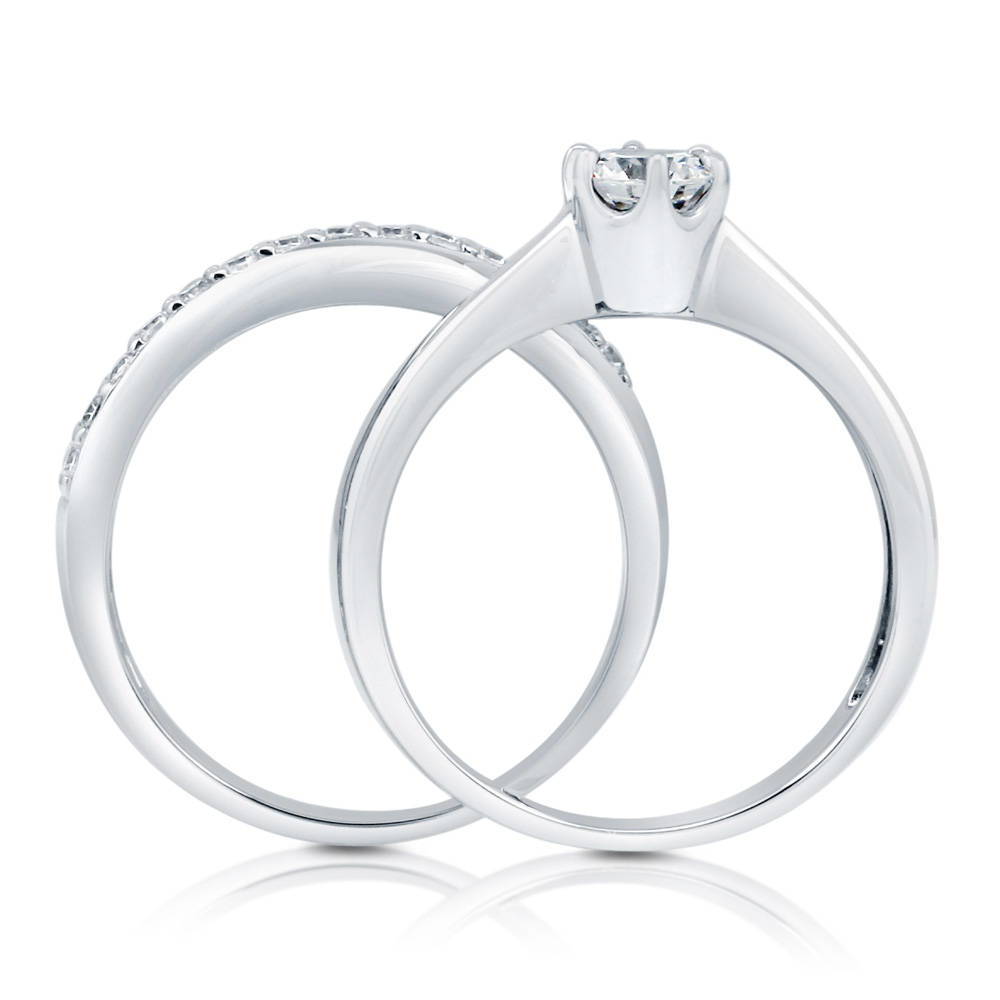 Alternate view of Solitaire Infinity Criss Cross CZ Ring Set in Sterling Silver, 8 of 12