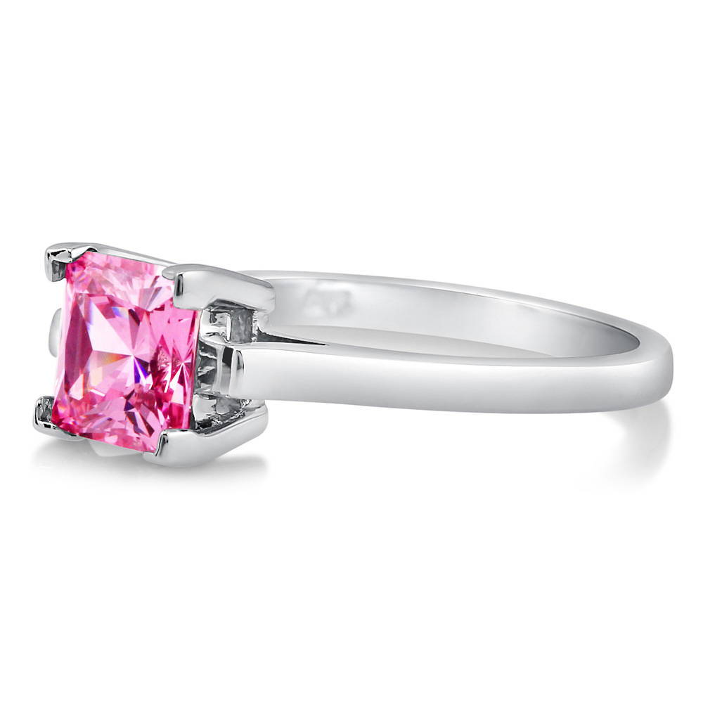 Solitaire 1.6ct Pink Princess CZ Ring in Sterling Silver