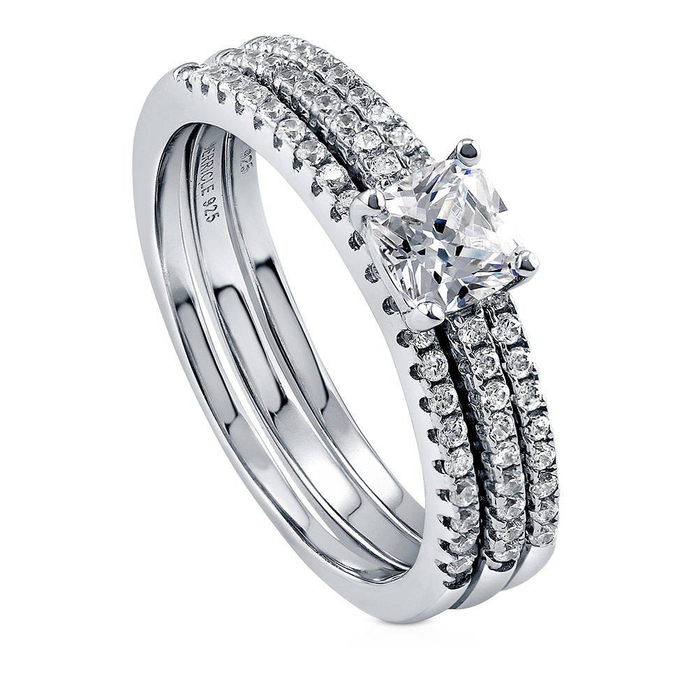 Front view of Solitaire 0.6ct Cushion CZ Ring Set in Sterling Silver, 4 of 10