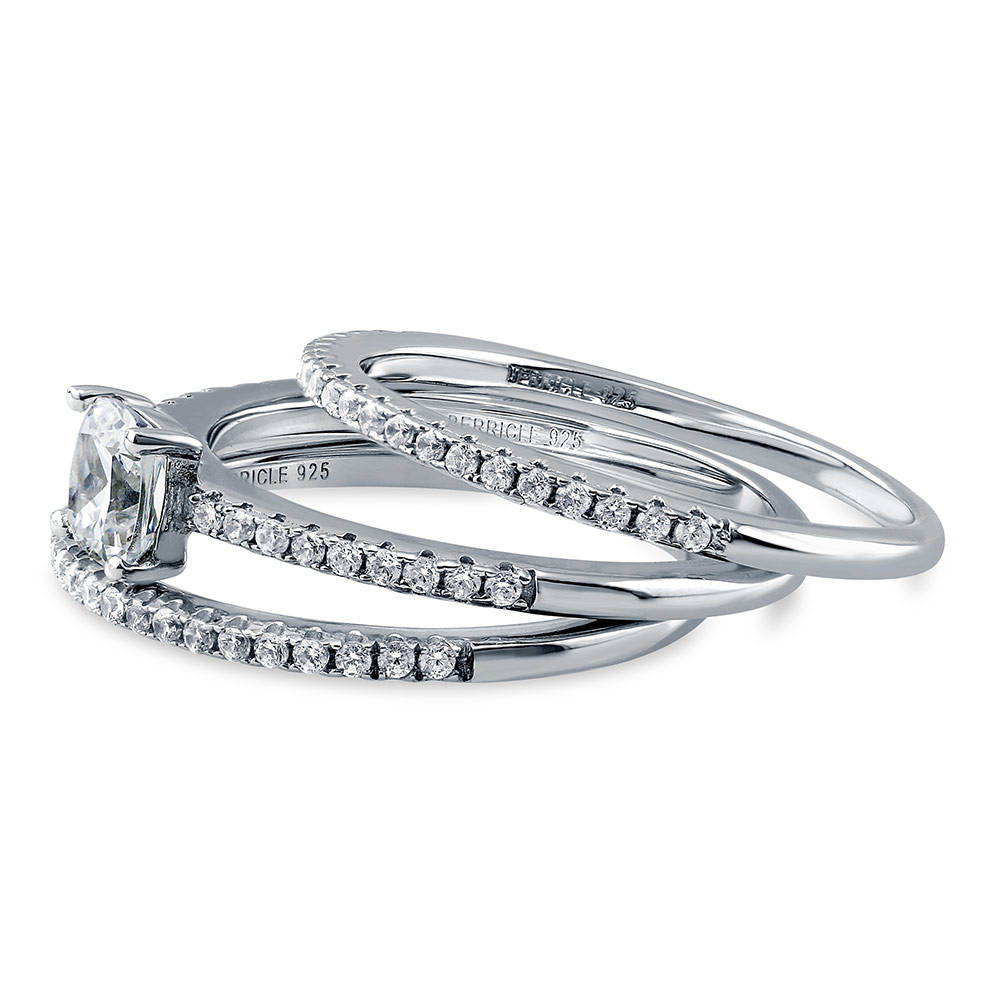 Angle view of Solitaire 0.6ct Cushion CZ Ring Set in Sterling Silver, 5 of 10