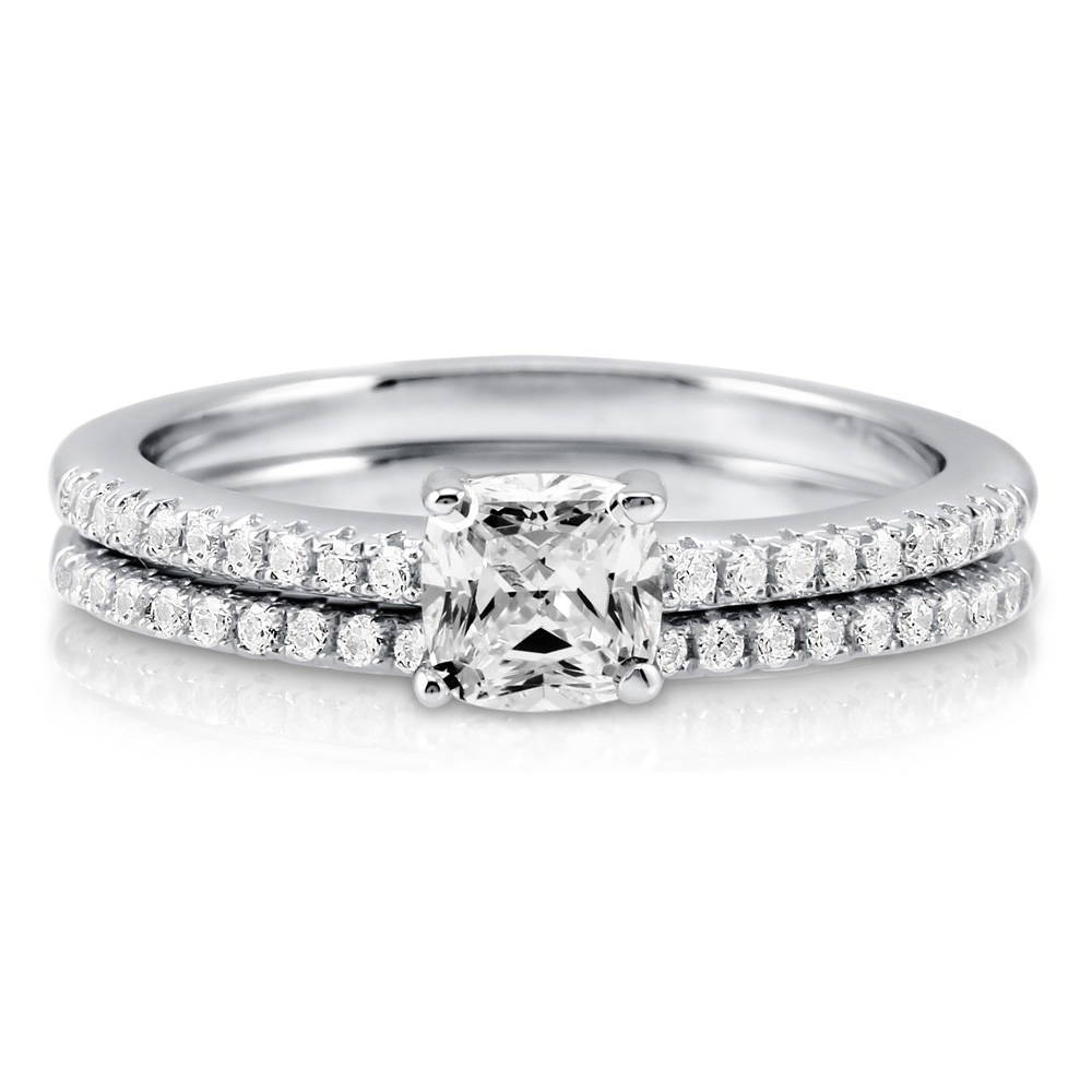 Solitaire 0.6ct Cushion CZ Ring Set in Sterling Silver, 1 of 11