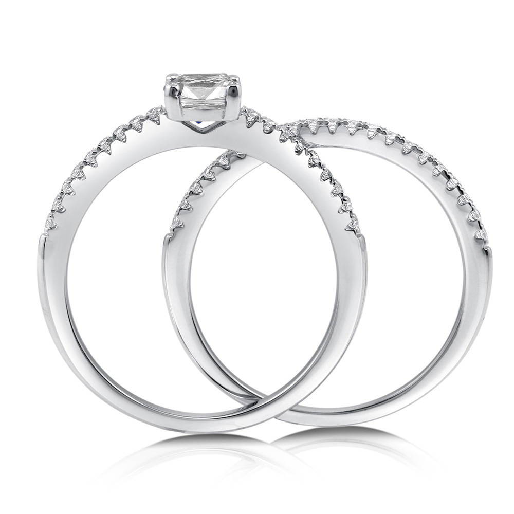 Front view of Solitaire 0.6ct Cushion CZ Ring Set in Sterling Silver, 6 of 9