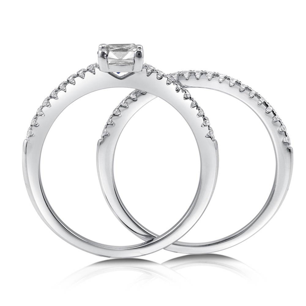 Front view of Solitaire 0.6ct Cushion CZ Ring Set in Sterling Silver, 8 of 11