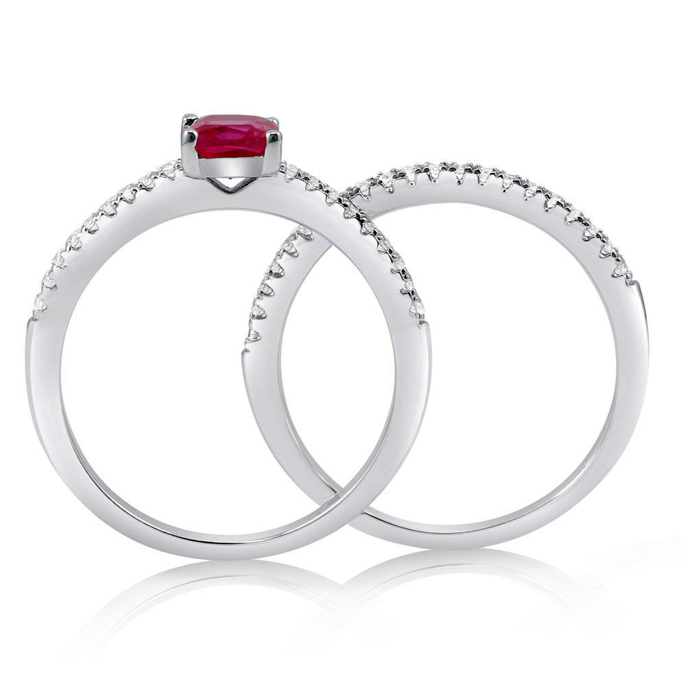 Alternate view of Solitaire 0.6ct Red Cushion CZ Ring Set in Sterling Silver, 4 of 6