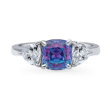 Kaleidoscope 3-Stone Purple Aqua CZ Ring in Sterling Silver