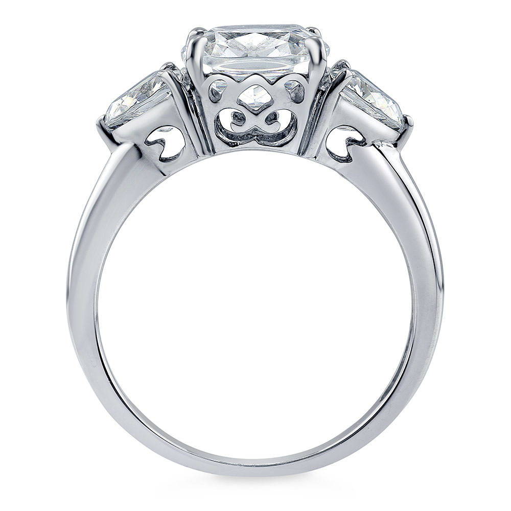 Alternate view of 3-Stone 3ct Cushion CZ Ring in Sterling Silver, 8 of 10